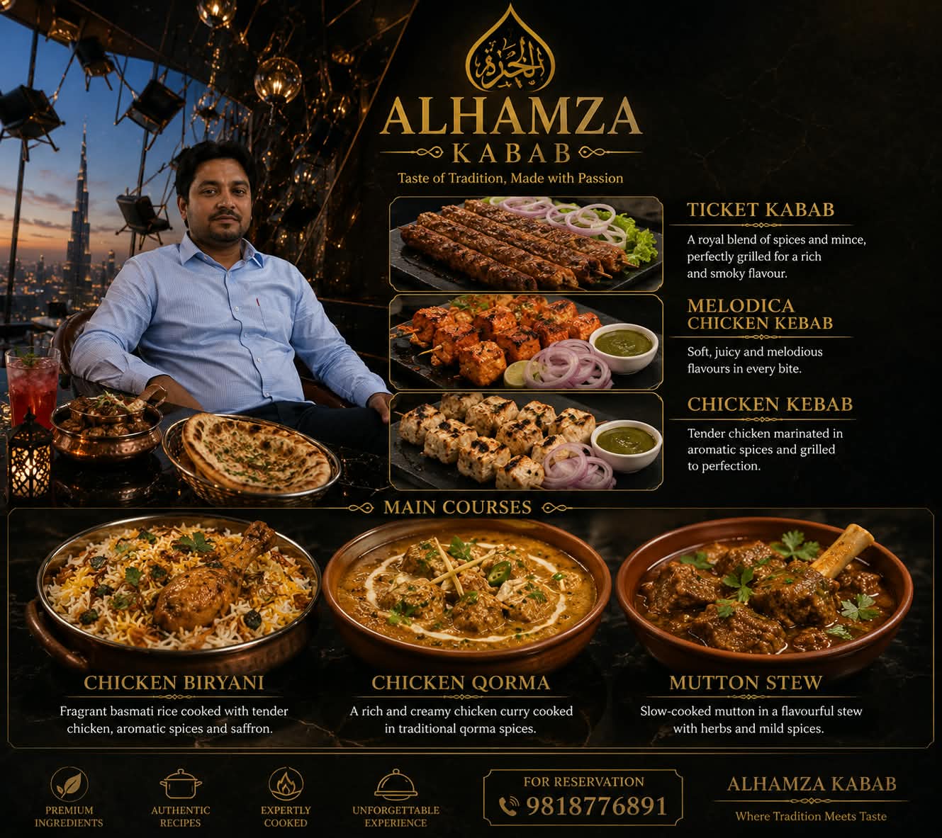 Kebabs, biryani, qorma and mutton stew by Al-Hamza Caterers